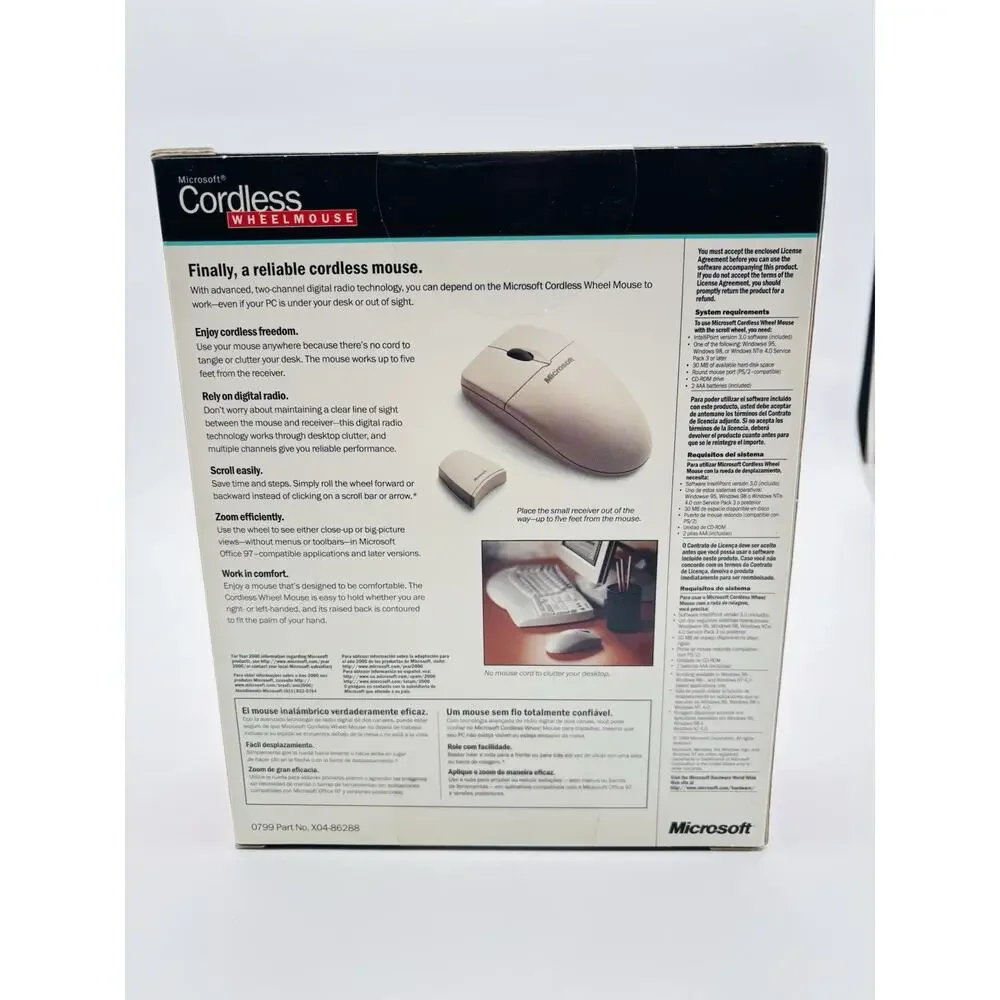 New Vintage Microsoft Cordless Wheel Mouse Wireless Retro. Sealed.